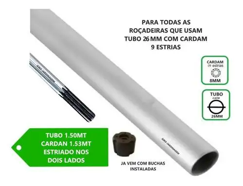 TUBO ROÇADEIRA 26MM EIXO 8MM X 9 ESTRIAS COM BUCHAS