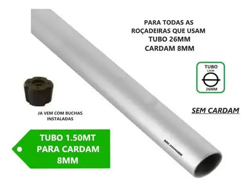 TUBO ROÇADEIRA 26MM EXTERNO PARA EIXO 8MM COM BUCHAS