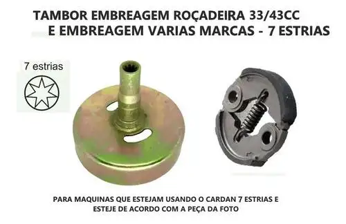 KIT TAMBOR E EMBREAGEM ROÇADEIRAS  43CC 52CC 7 ESTRIAS