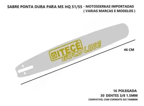 SABRE MOTOSSERRA 16 POL 41CM 30 DENTES 45 52 55CC