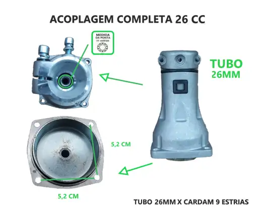 ACOPLAGEM CAIXA EMBREAGEM ROÇADEIRA 26CC TUBO 26MM 9 ESTRIAS
