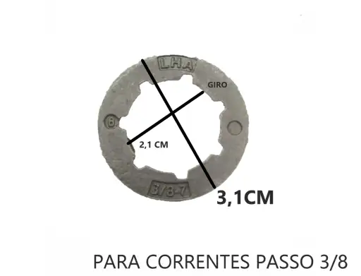 ROLETE PINHAO COROA CORRENTE PASSO 3/8 X 7 MOTOSSERRA LHA