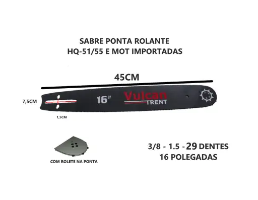 SAIBRE MOTOSSERRA P.R 16 POL 3/8 29D 1.5MM 45 52 55CC VULCAN