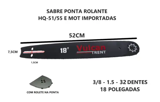 SAIBRE MOTOSSERRA P.R 18 POL 3/8 32D 45 52 55CC VULCAN