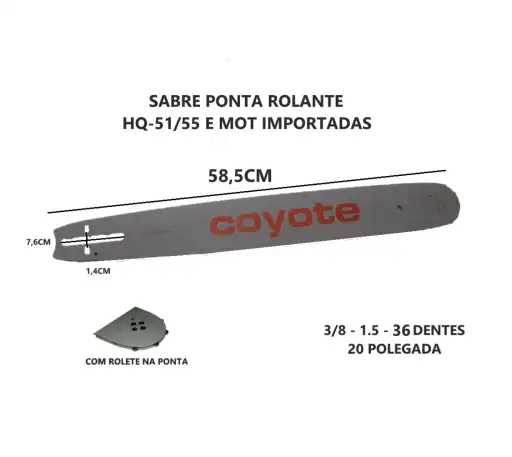 SAIBRE MOTOSSERRA 20 POL 3/8 36D 1.5 45 52 55CC COYOTE